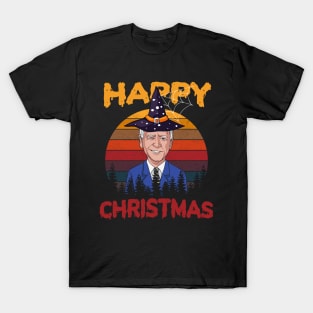 Vintage Joe Biden Funny Halloween Happy Christmas Witch Hat T-Shirt